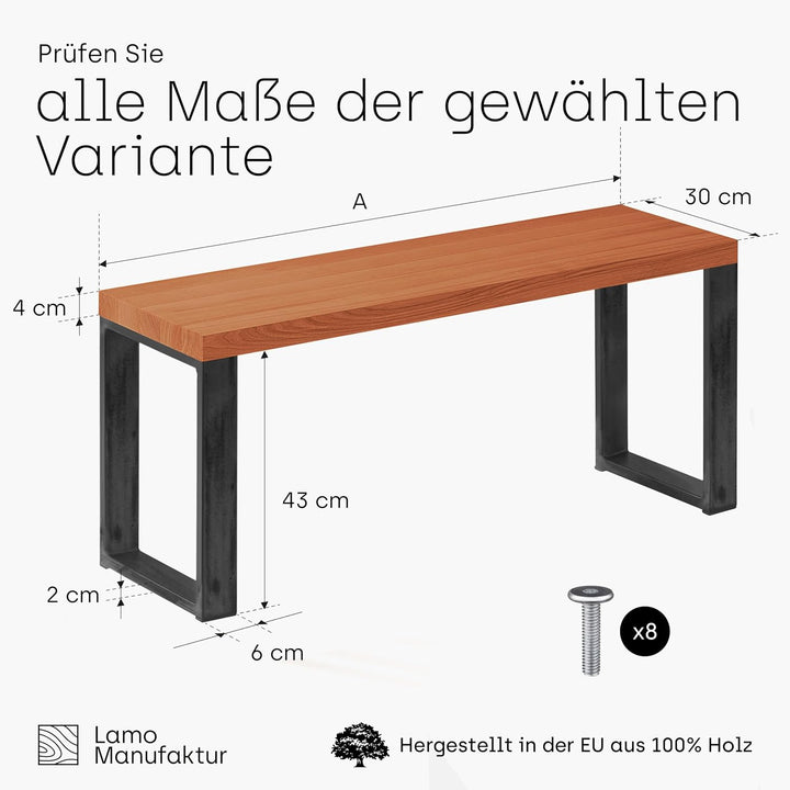LAMO Manufaktur Hocker Beistelltisch Sitzbank 30x40x47 cm, Möbelfüsse Simple Rohstahl mit Klarlack/D