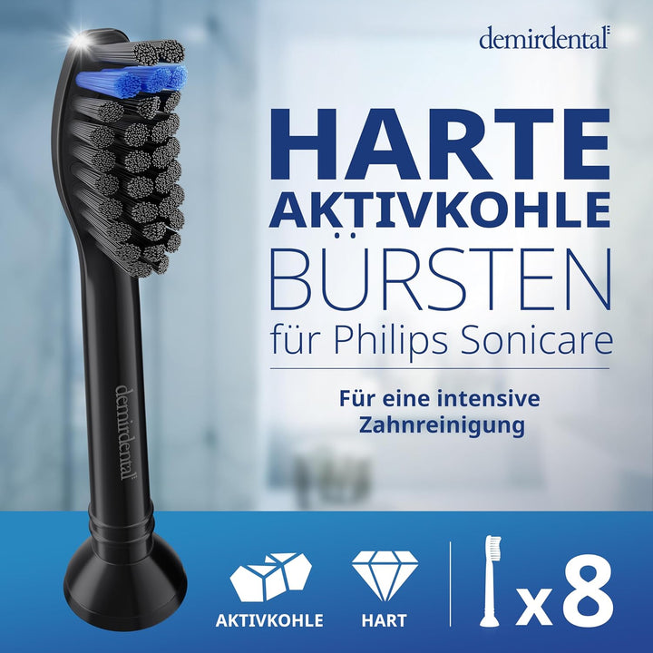 8er demirdental Ersatzbürsten passend für Philips Sonicare, Aktivkohle Aufsätze & Aufsteckbürsten, H
