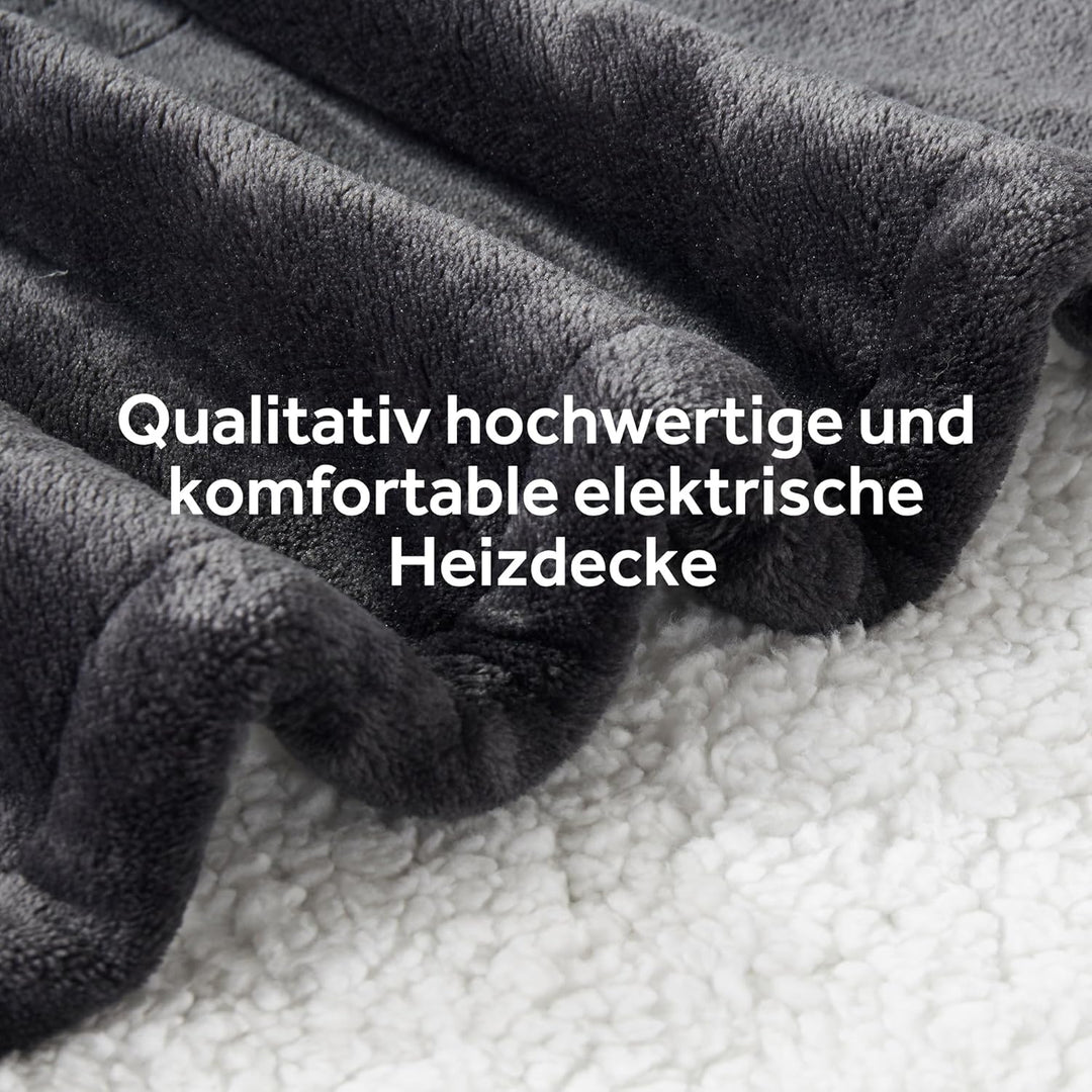 Heizdecke 150×200 cm Flanell Sherpa Mit Abschaltautomatik, 6 Temperaturstufen, Überhitzungsschutz -