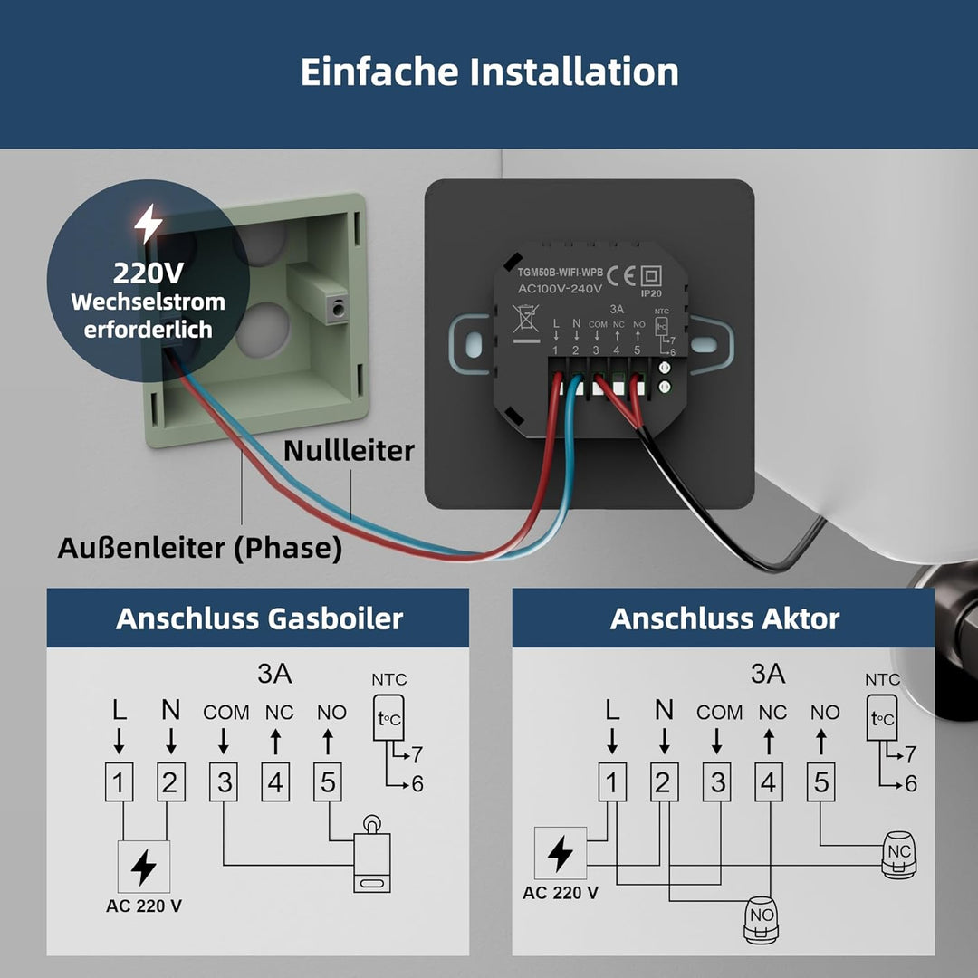 Beok Thermostat Heizung Digital Für Gaskessel und Wasserbodenheizung, Thermostat Fussbodenheizung Sm
