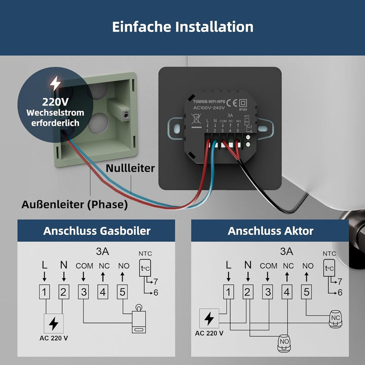 Beok Thermostat Heizung Digital Für Gaskessel und Wasserbodenheizung, Thermostat Fussbodenheizung Sm