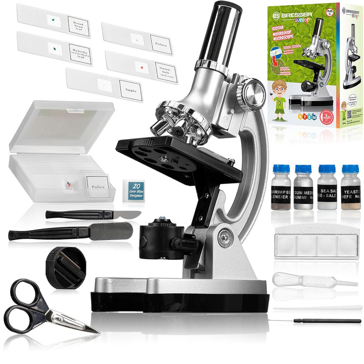 Bresser junior Mikroskop-Set Biotar (300x-1200x mit umfangreichen Zubehör und batteriebetriebener Du