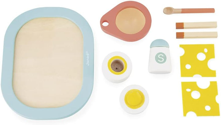 Janod J06625 My First Egg Cup-Imitation Kitchen and Dinette Toy-9 Elements Included-FSC Certified-Wa