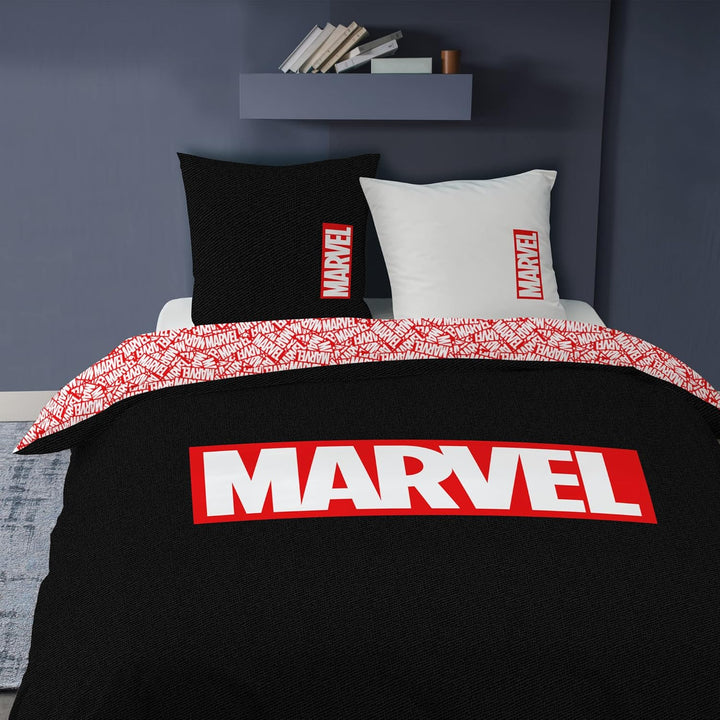 CTI Marvel Home Identity Bettwäsche, 3 Stück, Bedruckt, 100 % Baumwolle, 140 x 200 cm, Schwarz / Rot
