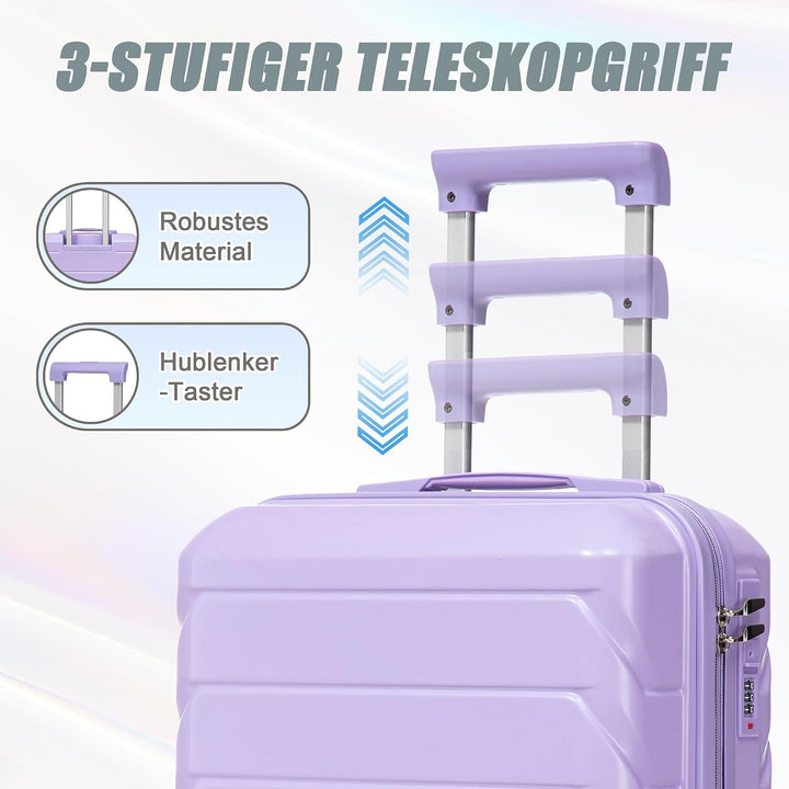 Hartschalen-Koffer Trolley Handgepäck Rollkoffer, Reisekoffer Set mit 4 Rollen, 2er Gepäckset Lila L