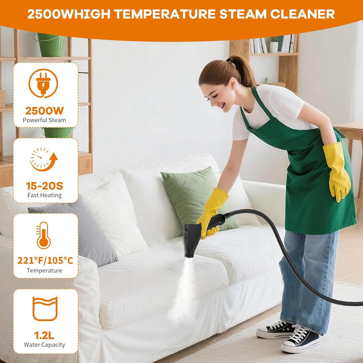 2500W Handheld-Dampfreiniger mit 4,5 Bar Druck – 1200ml Wassertank, 6 verstellbare Dampfstufen, 15s