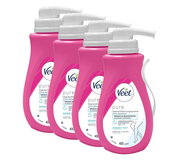 Veet PURE Haarentfernungscreme - Haarentfernung für Körper & Beine - 4 x 400 ml 400 ml (4er Pack), 4