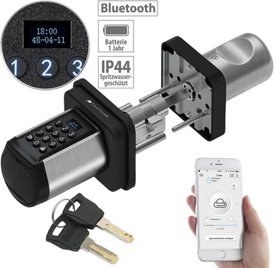 VisorTech Zylinderschloss: Elektronischer Tür-Schliesszylinder, Code, 2 Schlüssel, Bluetooth, IP44 (