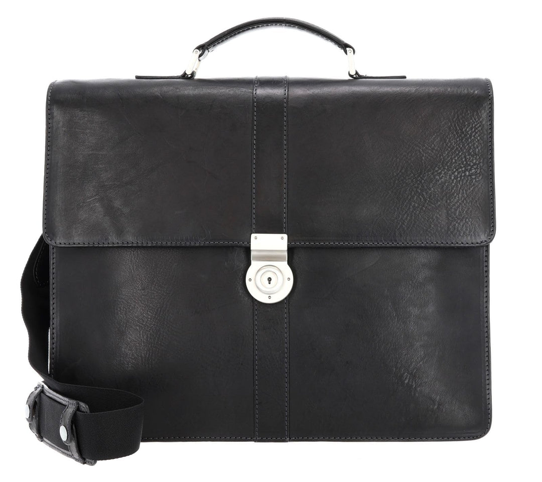 Leonhard Heyden Bergamo Aktentasche Leder 40 cm Laptopfach Schwarz, Schwarz