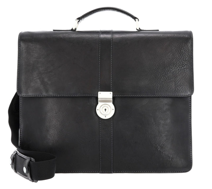 Leonhard Heyden Bergamo Aktentasche Leder 40 cm Laptopfach Schwarz, Schwarz