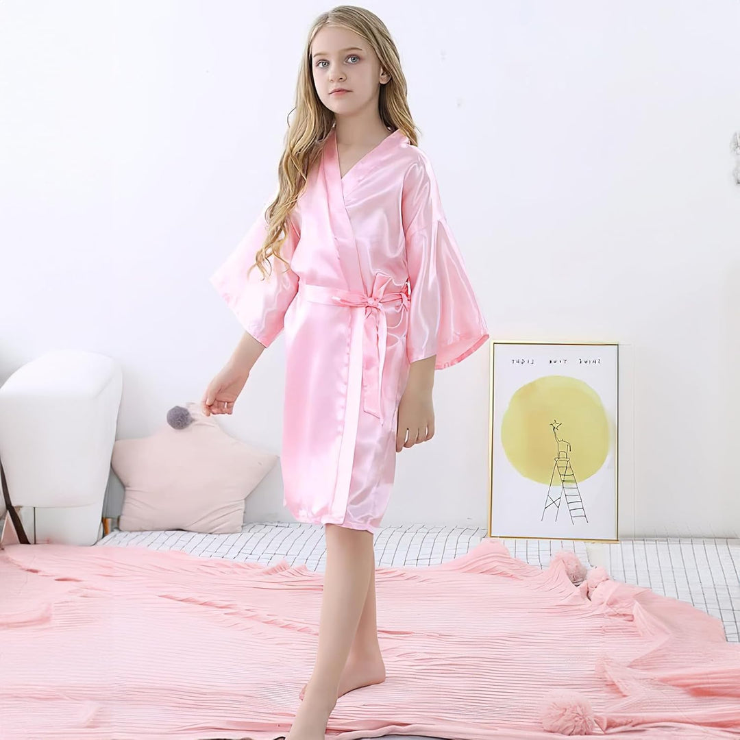 7 Stück Mädchen Geburtstags-Roben, Spa Partys Prinzessinnen-Robe, Satin-Kimono-Robe für Mädchen und