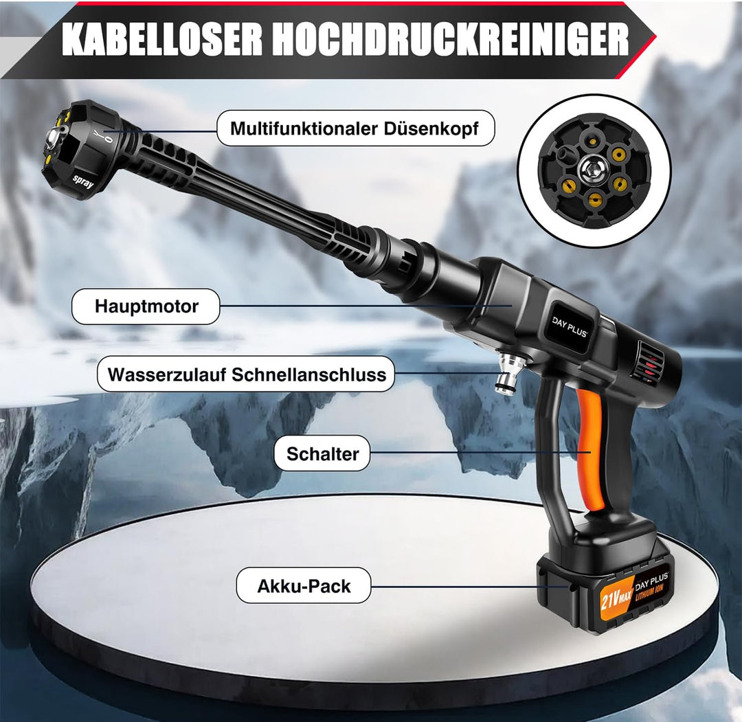 Akku Hochdruckreiniger, 21V 45 Bar/652 PSI Akku-Waschanlage, tragbarer Hochdruckreiniger mit 3.0Ah A