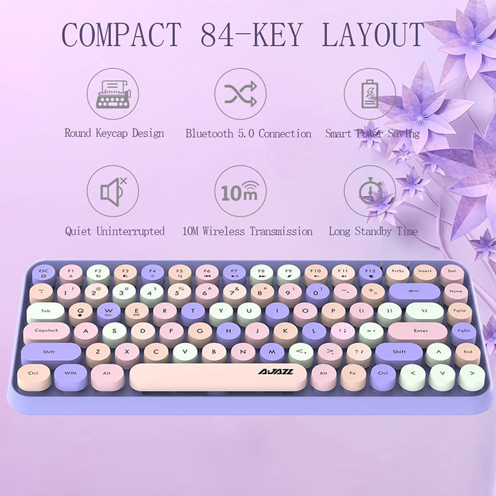 FELiCON 308i Kabellose Retro Tastatur, Bluetooth Silent Cute Computer Tastatur mit Runder Punk Taste