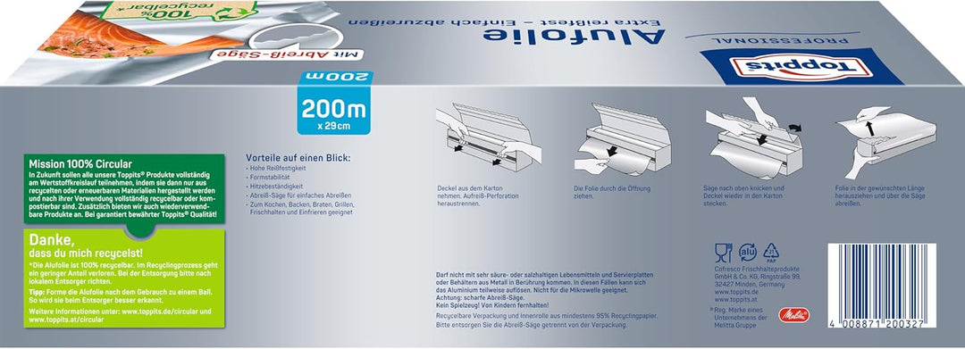 Toppits Alufolie 200 m, 1er Pack (1 x 1 Stück) Single, Single