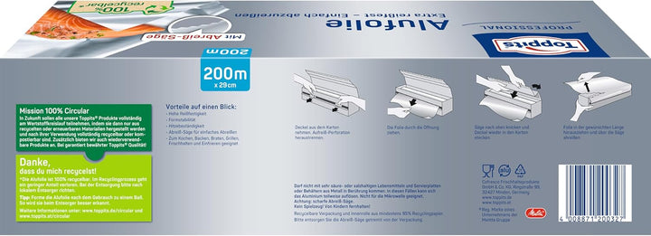 Toppits Alufolie 200 m, 1er Pack (1 x 1 Stück) Single, Single