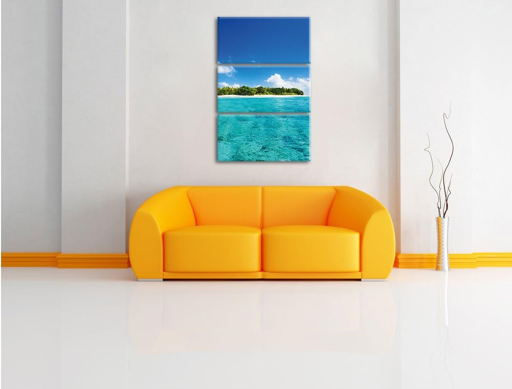 Pixxprint Malediven Traumstrand Meer/Format: 3-Teiler (120x80cm) cm/Leinwandbild fertig bespannt Wan