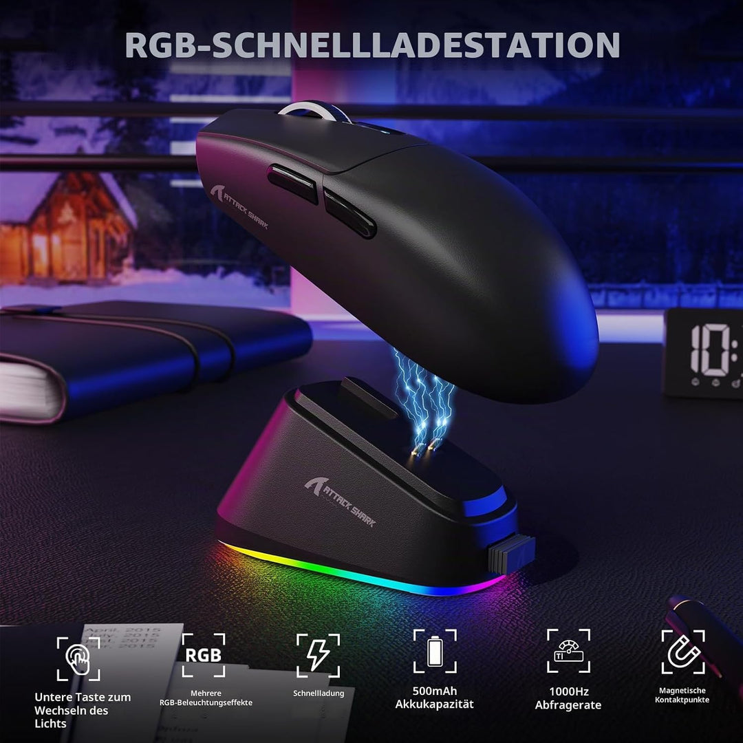 MAMBASNAKE x Attack Shark G3PRO Gaming-Maus mit Magnetischer Ladestation, BT/2.4G Wireless/Kabel, Pi