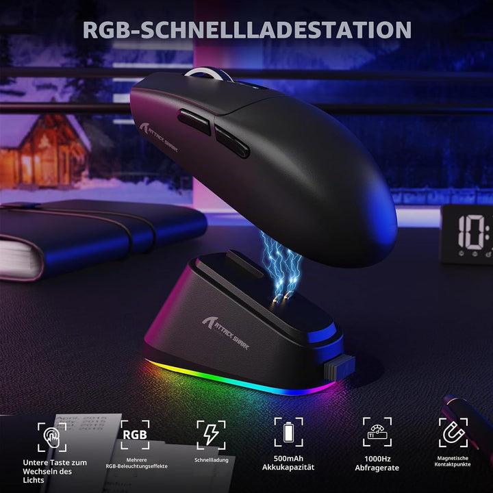 MAMBASNAKE x Attack Shark G3PRO Gaming-Maus mit Magnetischer Ladestation, BT/2.4G Wireless/Kabel, Pi