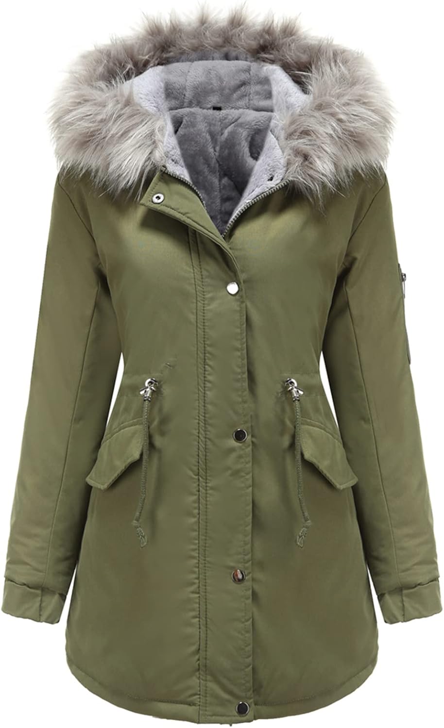 Tuopuda Winterjacke Damen Lang Wintermantel Warm Winter Jacke mit Kapuze Reissverschluss Parka Fleec