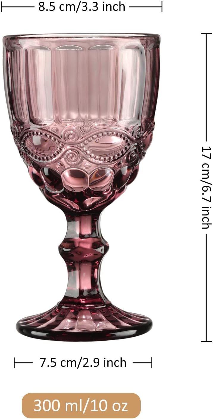 Joeyan Lila Vintage Weingläser mit Geprägtem Design,Farbiger Relief Rotweingläser Weissweingläser,Tr