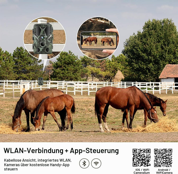 Wildkamera WLAN mit Handyübertragung APP, 4K Video Wildtierkamera, 36MP Full HD WLAN Wildkamera mit