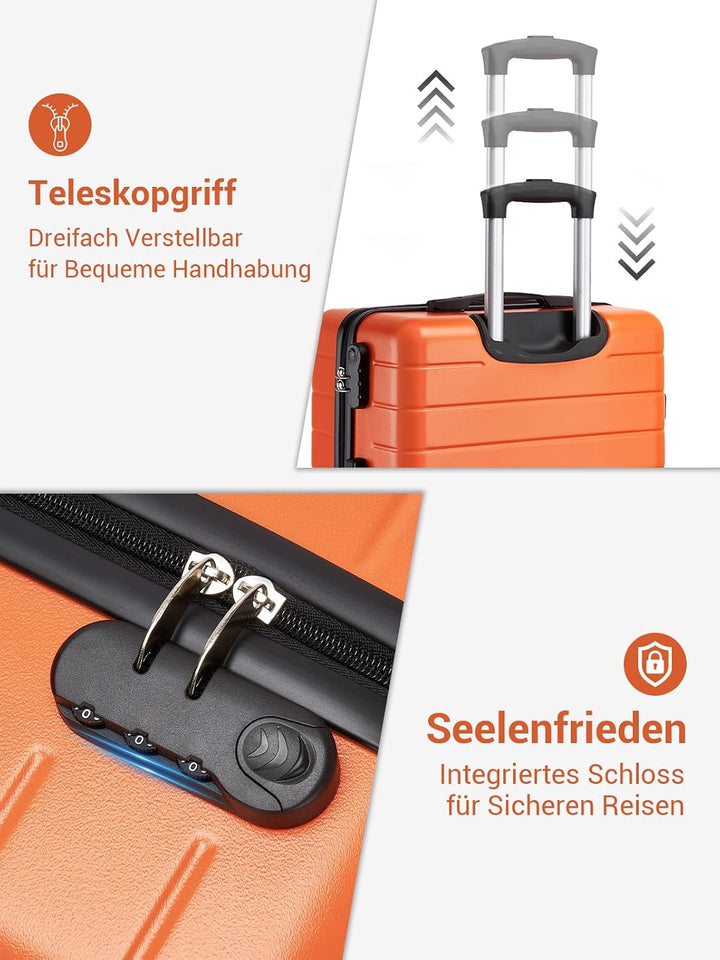 Handgepäck Koffer 55x40x20 cm, Hartschalenkoffer aus ABS, Leichter Trolley mit 4 Leisen 360° Doppelr