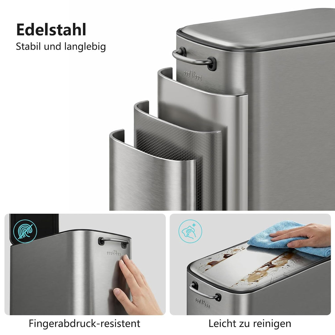 mVm Mülleimer Bad 9L, Abfalleimer Edelstahl, Handbetätigter, Grau | Soft-Close, Herausnehmbarem Inne