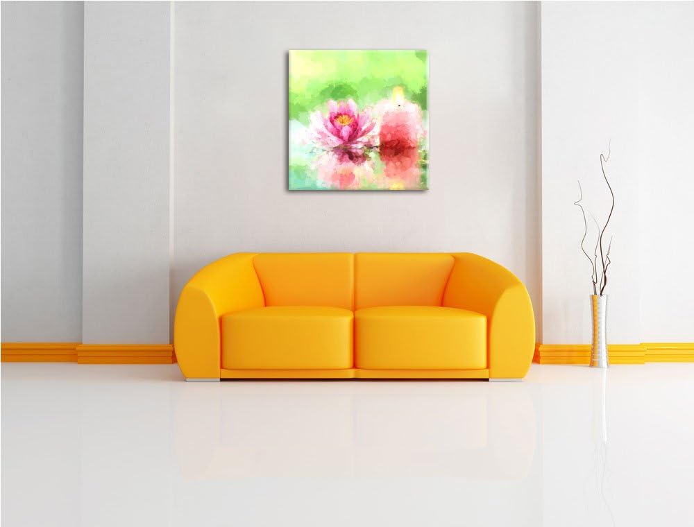 süsse Seerose neben Kerze, Format: 70x70 auf Leinwand, XXL riesige Bilder fertig gerahmt mit Keilrah