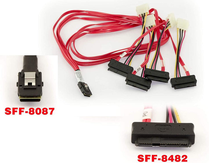 KALEA-INFORMATIQUE SAS MiniSAS-Kabel SFF-8087 zu 4 SFF-8482-Steckern. Länge 1M, SFF8087 26-polig Min