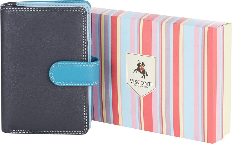 VISCONTI Leder Portemonnaie - RFID Schutz Damen Geldbeutel - M 9 x 13 cm - Geldbörse mit Druckknopf