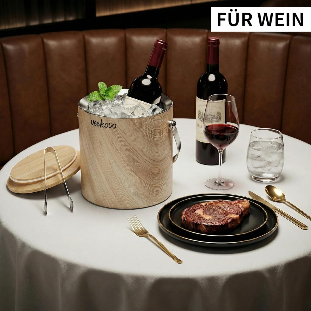 3.2L Eiswürfelbehälter mit Deckel und Schaufel, Edelstahl Eiskübel Doppelwandiger Isolierter, Eisbeh