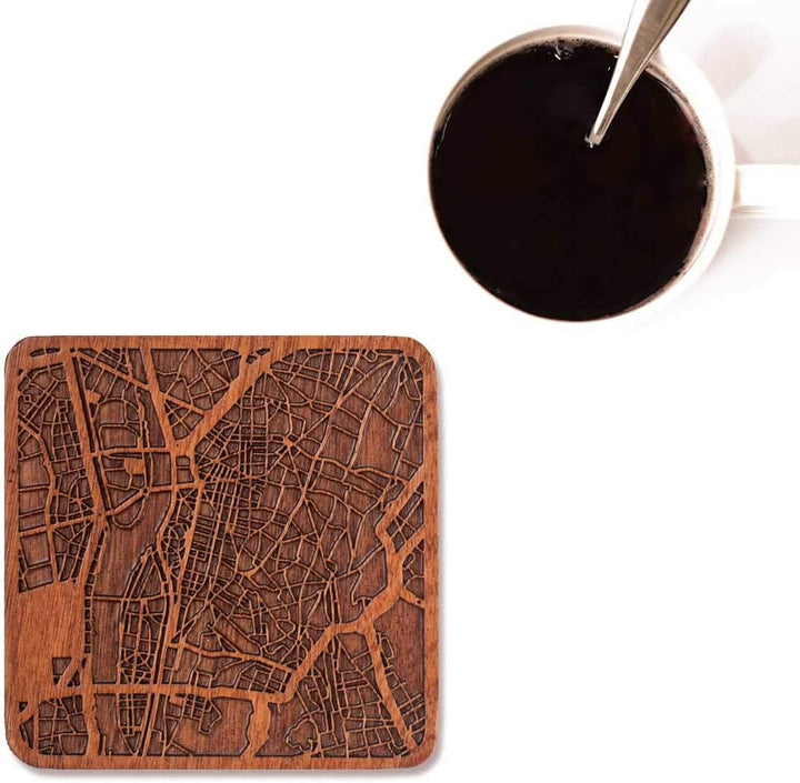 Kairo Untersetzer mit Landkarte aus Sapeli-Holz, 4 Stück, mit Stadtkarte, mehrere Stadt optional, ha