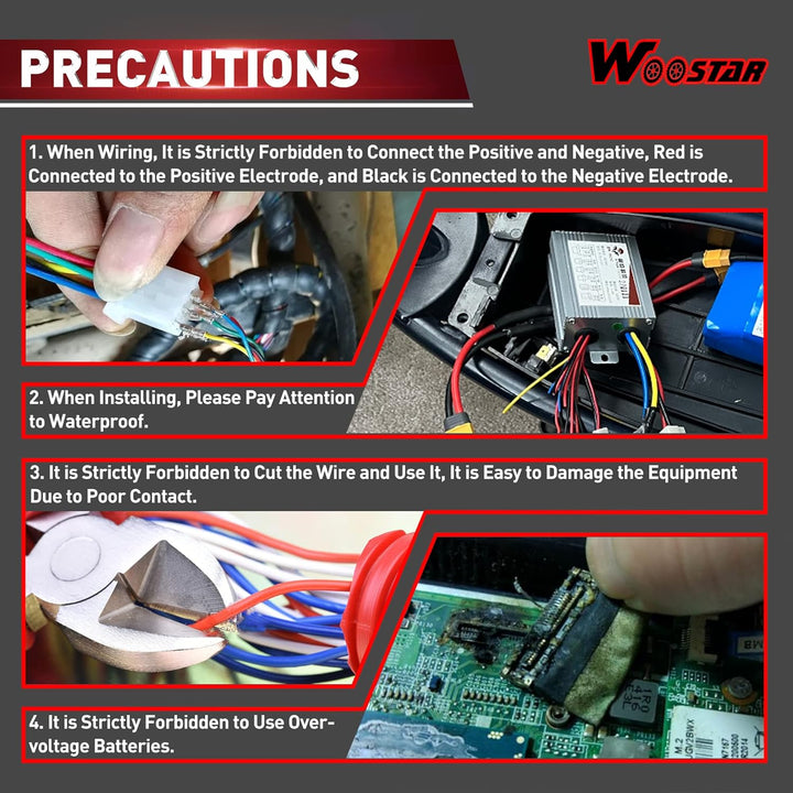 WOOSTAR Motorrad Spannungswandler 48V 1000W Ersatz für Elektrischeral Roller Ebike Tricycle Brush, 4