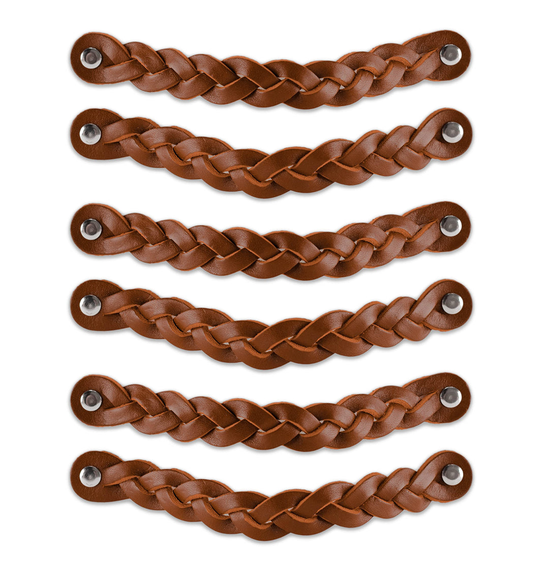 Brute Strength - Ledergriffe für Möbel - Geflochten - Cognac - 12 Stück - 20 x 2,5 cm - Schrankgriff