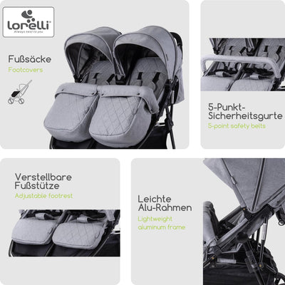 Lorelli Zwillingskinderwagen Duo, Zwillingsbuggy klein faltbar für 2 Kinder, sehr leicht, Zwillingsw