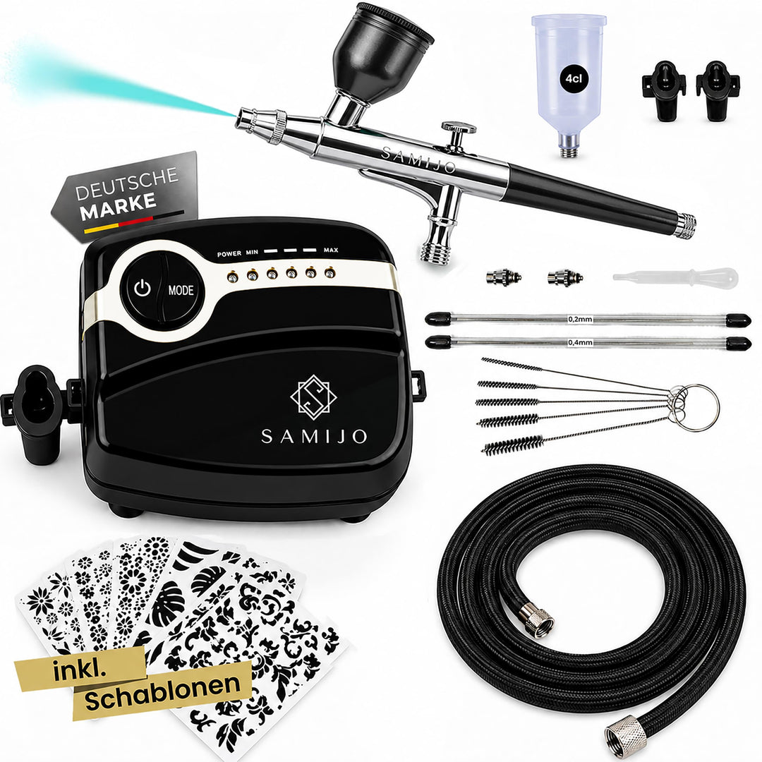 SAMIJO Airbrush Set mit Kompressor, leise, kompakt, vielseitig, Airbrush-Set für Einsteiger, inkl. [