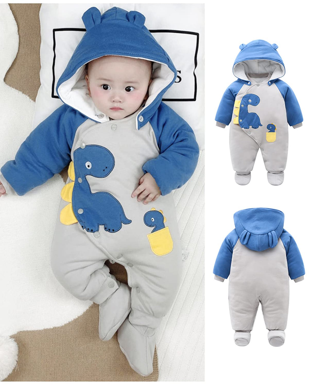 Baby Strampler Winter Schneeanzug mit Kapuze Jungen Mädchen Overall Baumwolle Abnehmbarer Hut Outfit