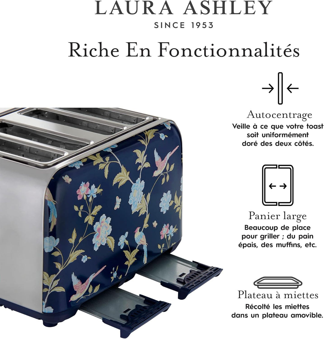 VQ Laura Ashley 4-Scheiben-Toaster Mit Einstellbaren Heiz-, Auftau- Und Aufwärmmodi - Edelstahl Vint
