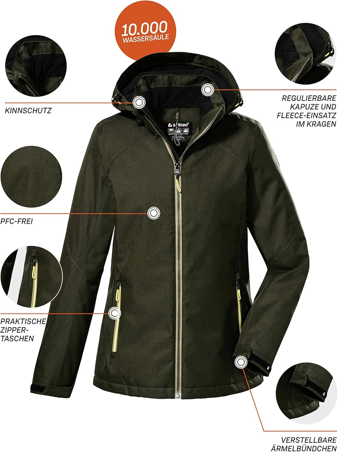 Killtec Damen Kow 142 Wmn Jckt Outdoorjacke/Funktionsjacke mit abzippbarer Kapuze 36 dunkeloliv, 36