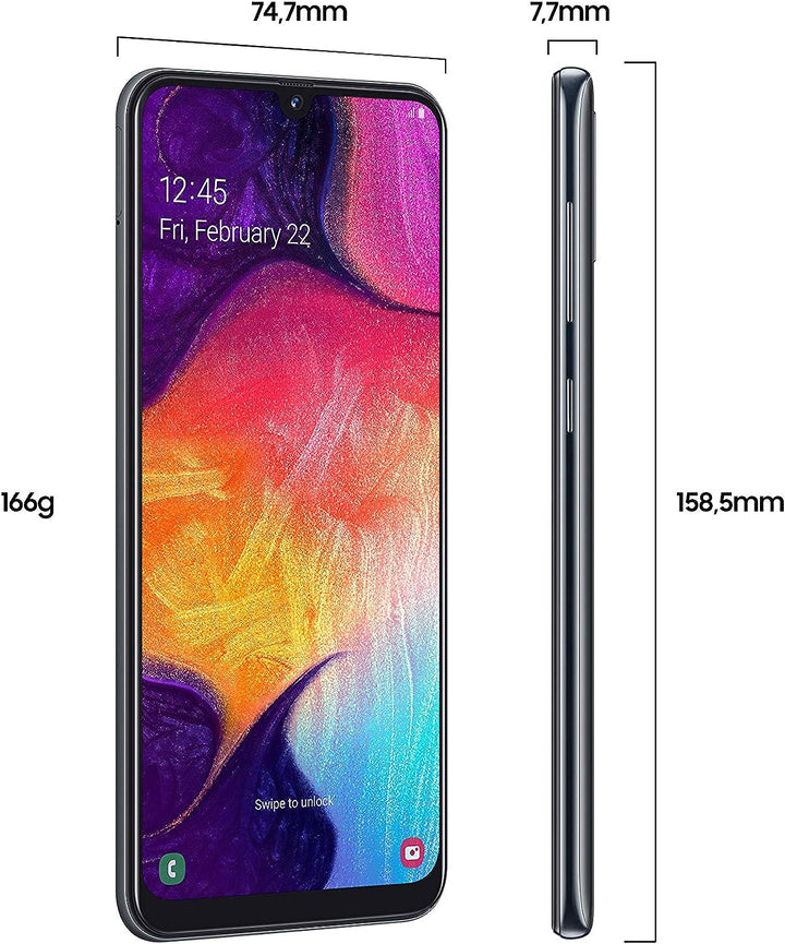 Samsung Galaxy A50 Smartphone (16.3cm (6.4 Zoll) 128GB interner Speicher, 4GB RAM, Schwarz) - Deutsc