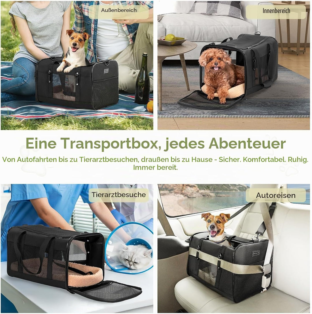 Petsfit Transporttasche Katze für Auto, Hundetasche mit Gurtschnalle Transportbox Katze mit weichen