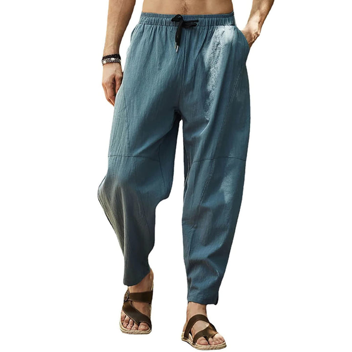 Leinenhose Herren Sommerhose Herren Leicht Yogahose Freizeithose mit Elastische Gürtel XL Blau, XL B