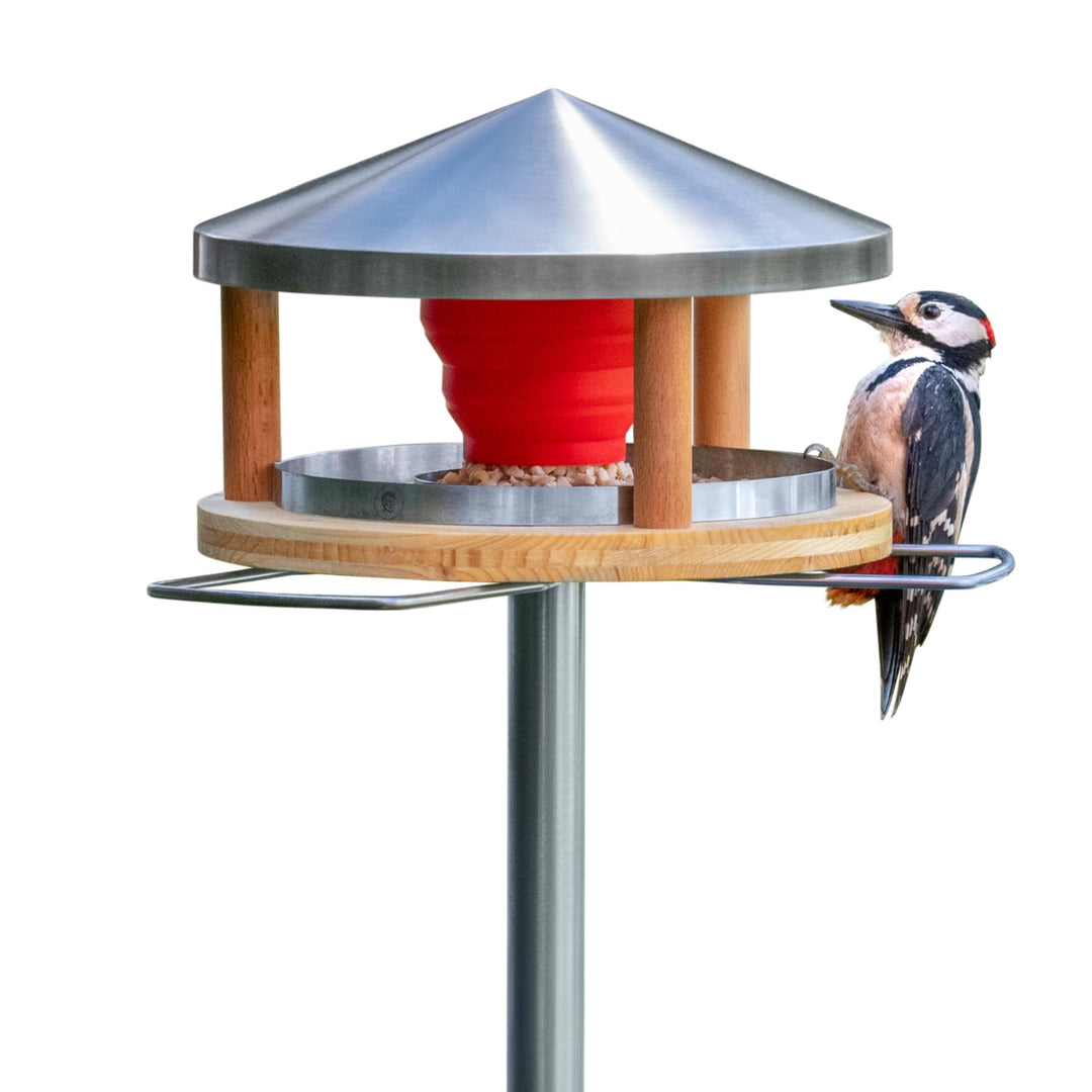 Vogelhaus mit Ständer wetterfest aus Edelstahl - Stabiles Vogelfutterhaus für draussen, modern aus M