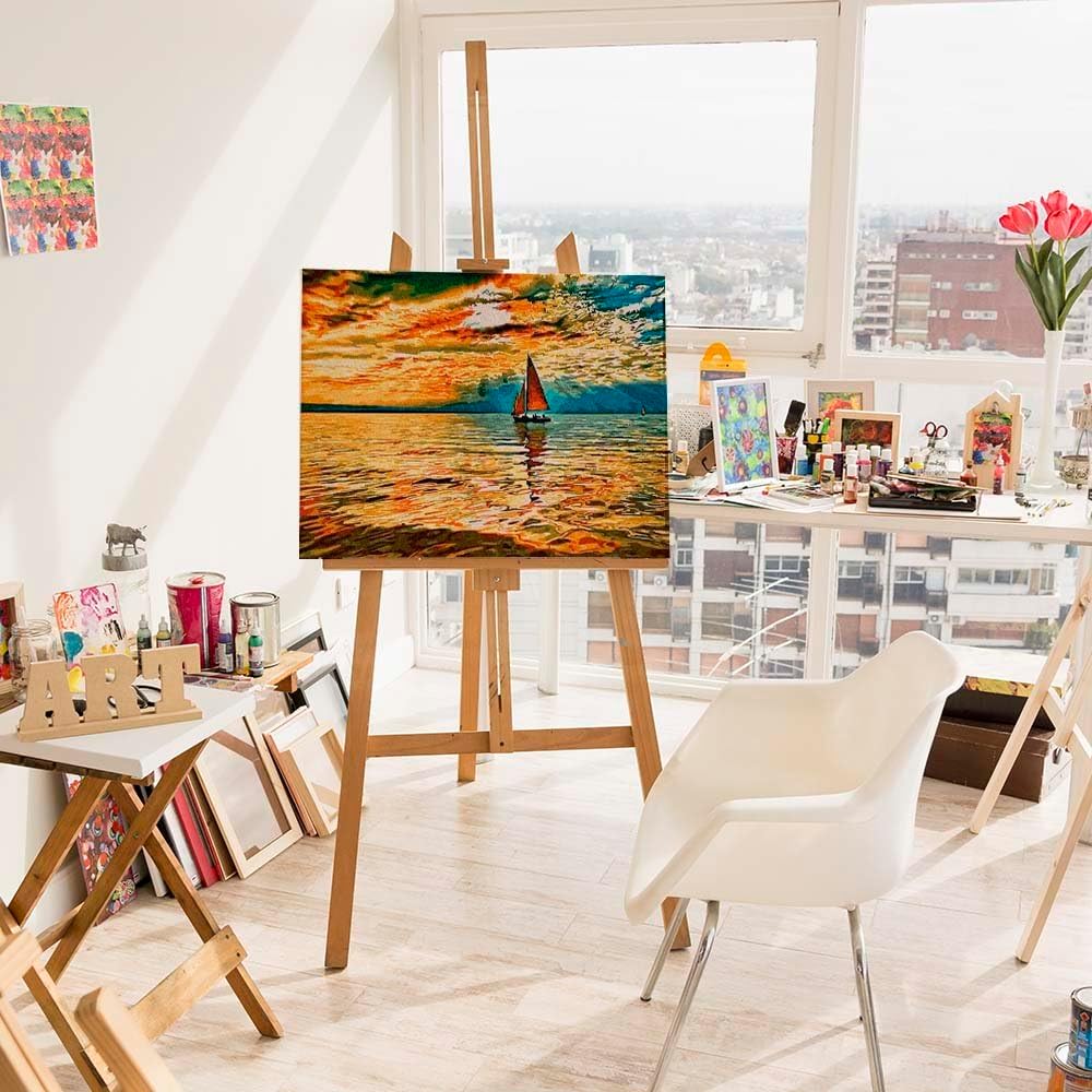 Artnapi Malen nach Zahlen Erwachsene mit Rahmen | DIY Handgemalt | Himmel im Feuer Sonne | Kit für A