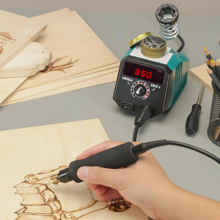 YIHUA 939D-V Kit de quema de grabador madera pluma con pantalla digital con 20 puntas de alambre(EU