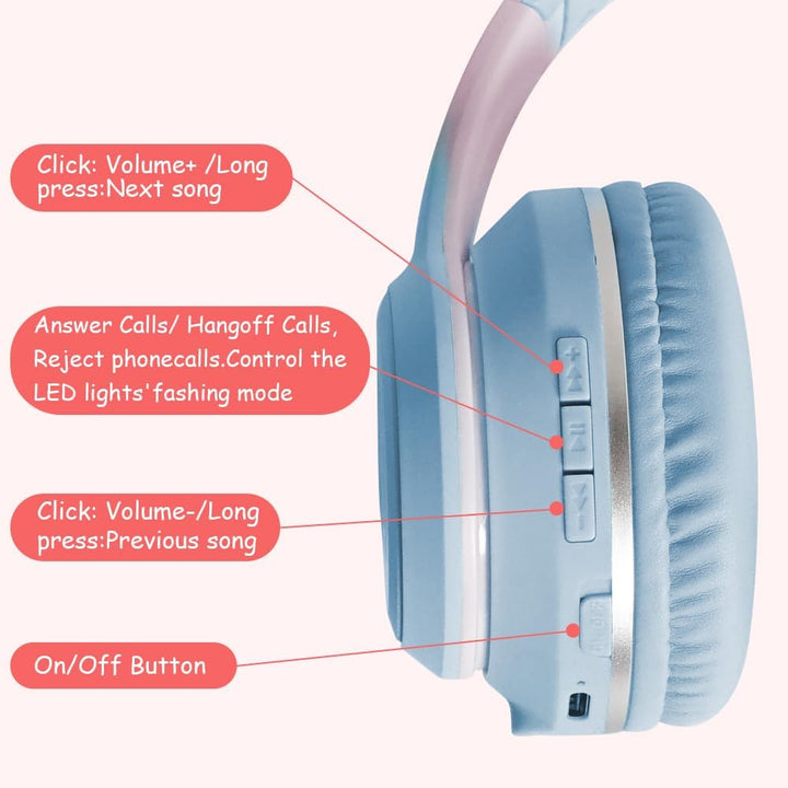 Kinder Bluetooth Kopfhörer, Katzenohr LED Lichter, Bluetooth 5.3 Stereo, Verstellbares Kopfband, 85d