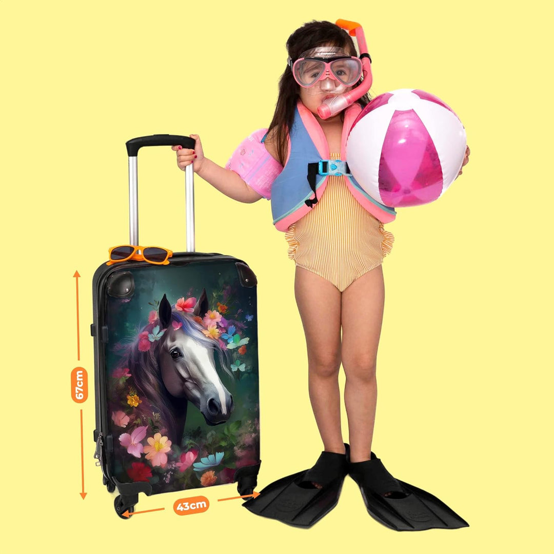 NoBoringSuitcases.com® Koffer gross Trolley Rollkoffer Reisekoffer mit 4 Rollen Fotokoffer - Pferd -