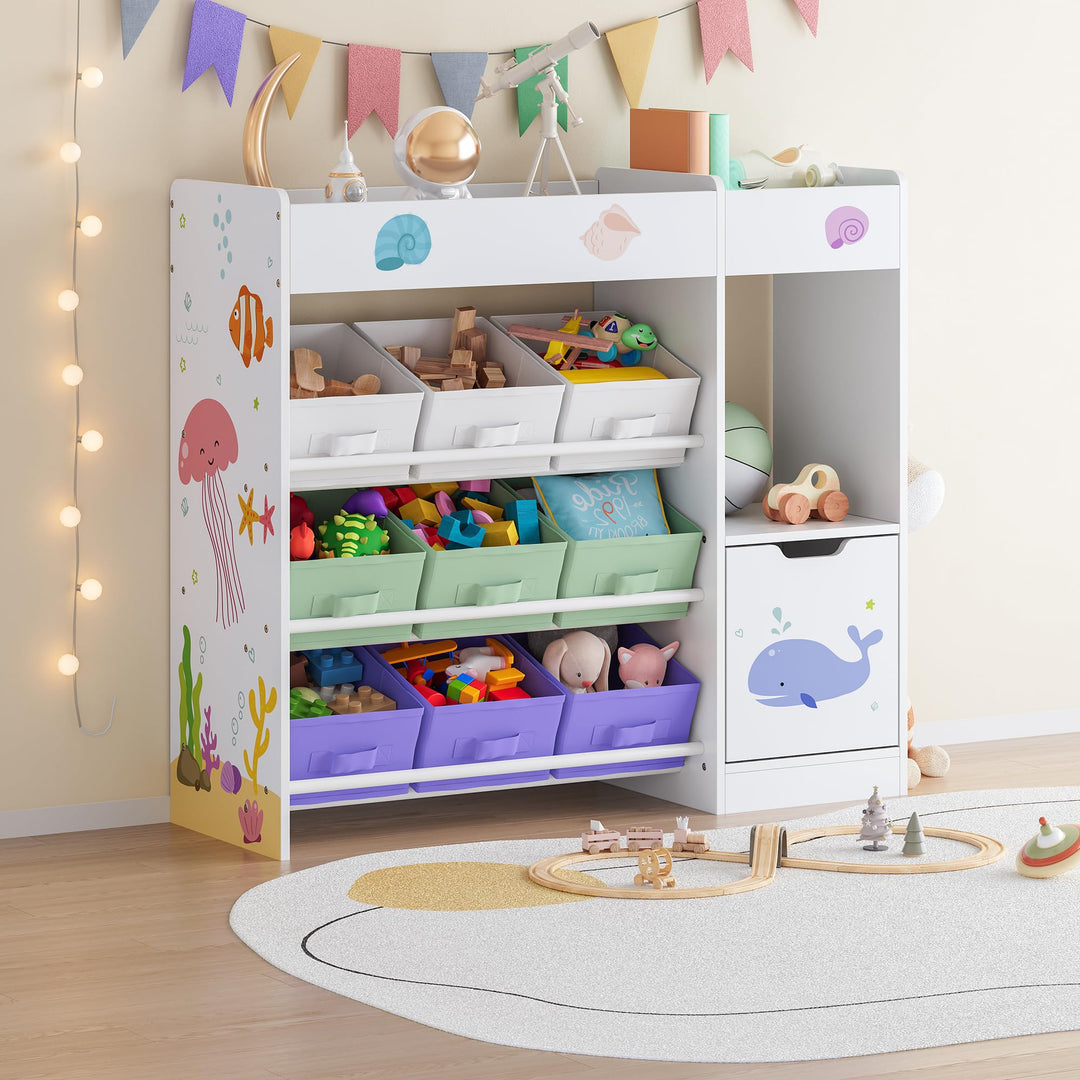 [en.casa] Kinderregal Søndreland Bücherregal für Kinder mit 9 Aufbewahrungsboxen Obere Ablage Spielz