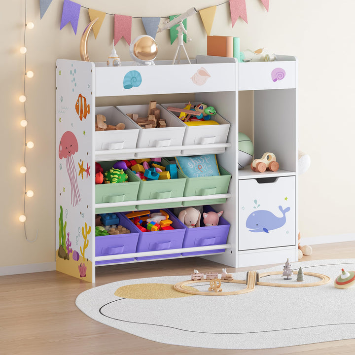 [en.casa] Kinderregal Søndreland Bücherregal für Kinder mit 9 Aufbewahrungsboxen Obere Ablage Spielz