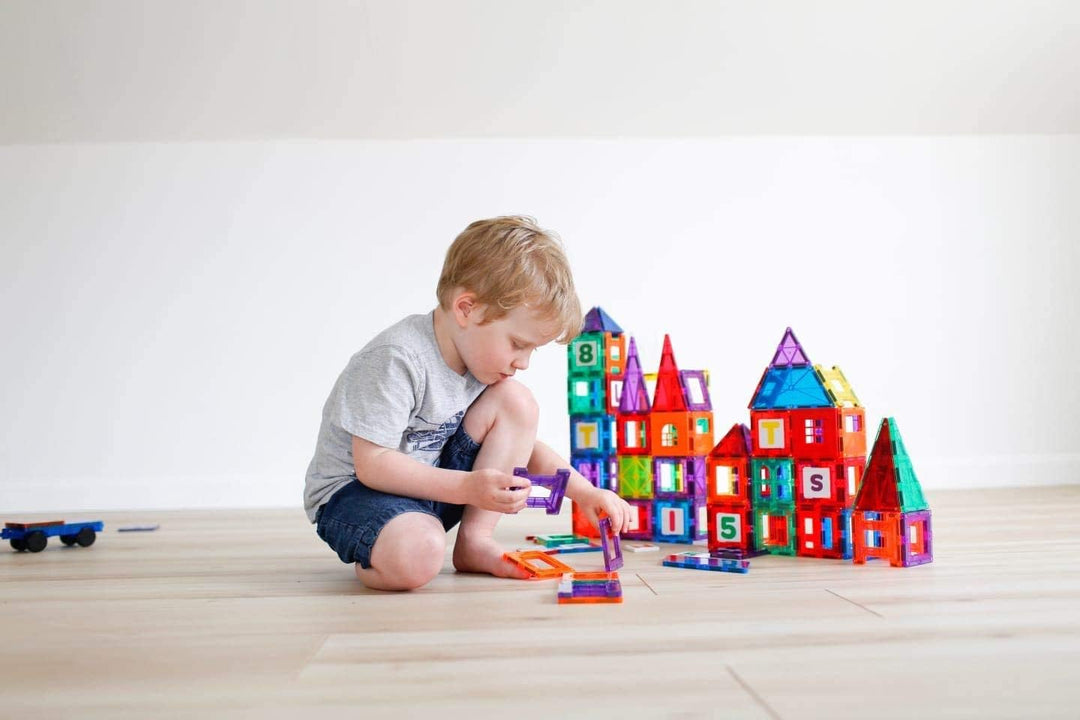 Playmags 48 Stück Set - mit stärkeren Magneten, STEM Spielzeug für Kinder, magnetische Fliesen und B